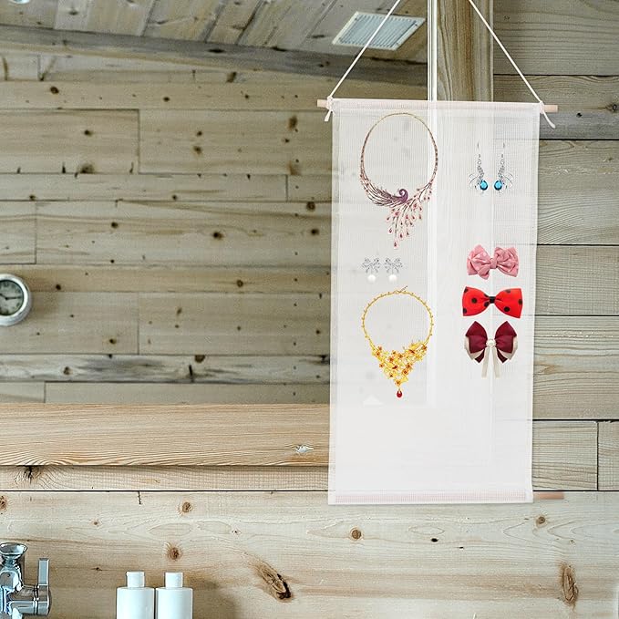 Cabilock Wall-mounted Earring Organizer Jewelry Holder Hanging Necklace Display Rack White Hanging Jewelry Organizer for Home Storage and Accessory Organization