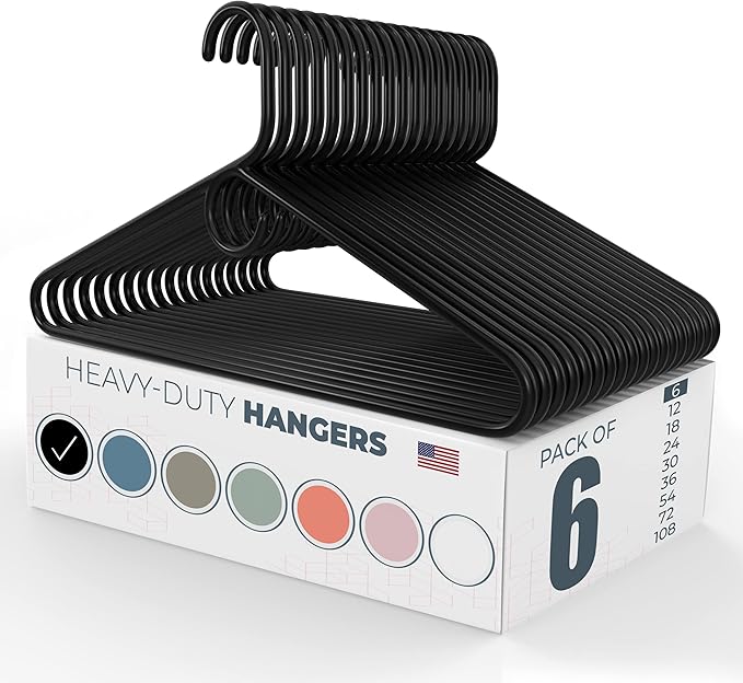 Neaties Heavy Duty Clothes Hangers 6 Pack – Made in The USA – 8lb Capacity Plastic Hangers for Adult Clothing – Durable for Pants, Coats, Jackets, or Jeans – Black
