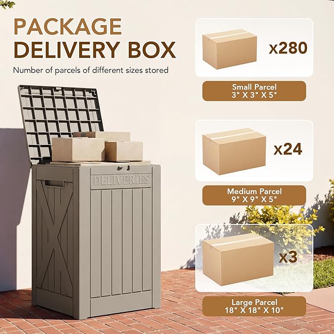 Lockable Outdoor Storage Box 52 Gallon, All-Weather Resin Deck Box for Patio, Garden, Pool, Organizes Furniture Cushions, Gardening Tools, Pool Accessories, Coffee