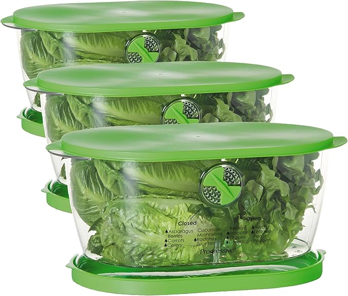 Prep Solutions by Progressive Lettuce Keeper Produce Storage Container,4.7 Quarts,Green (LKS-06),(Pack of 3)