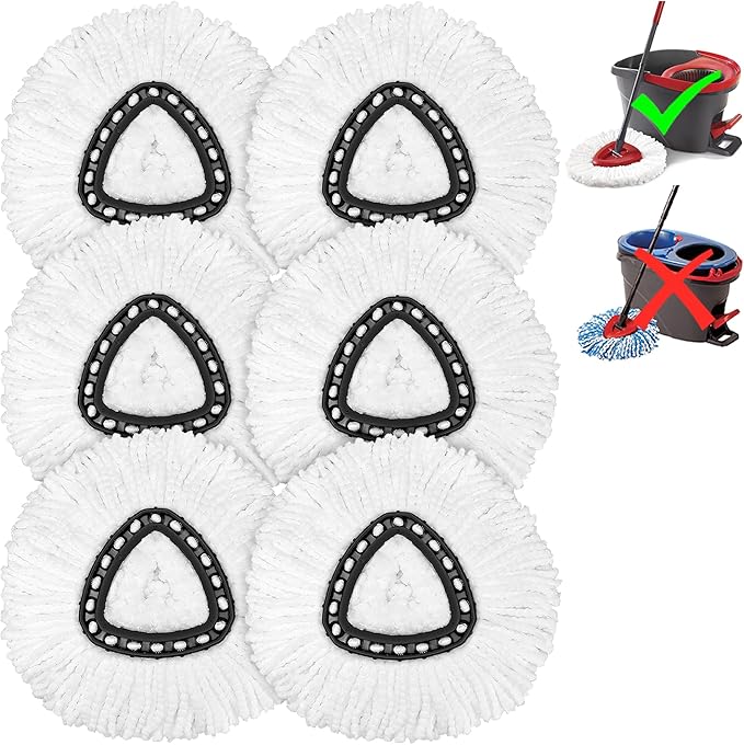 6 Pack Mop Replacement Heads for Spin Mop, Microfiber Spin Mop Refills, Easy Cleaning Mop Head Replacement