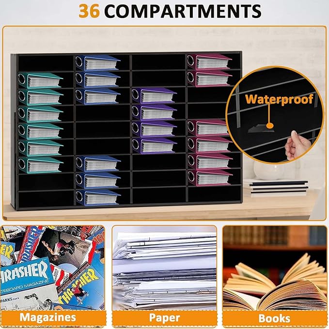 LOYALHEARTDY Literature Organizer, 36 Compartments Paper Storage Cabinet Mail Organizer, 39.4X 11.8 X 24 Inch Desktop File Sorter Mail Center Mailbox School Classroom Keepers for Home&Office,Black