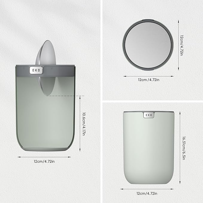 EKO Mini Desk Trash Can with Swing-Top Lid 0.4 Gallon Small Table Round Wastebasket for Office, Home, Car (Sage)