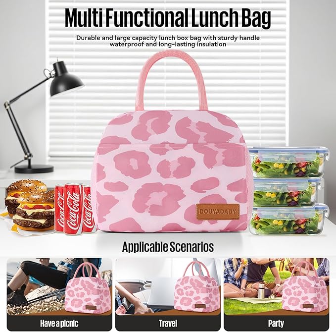 Lunch Bag Women/Men Lunch Box Women/Men (pink leopard)