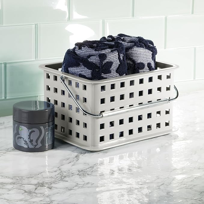 iDesign Plastic Handle-Portable Shower Caddy-Set of 3-Light Gray Basket