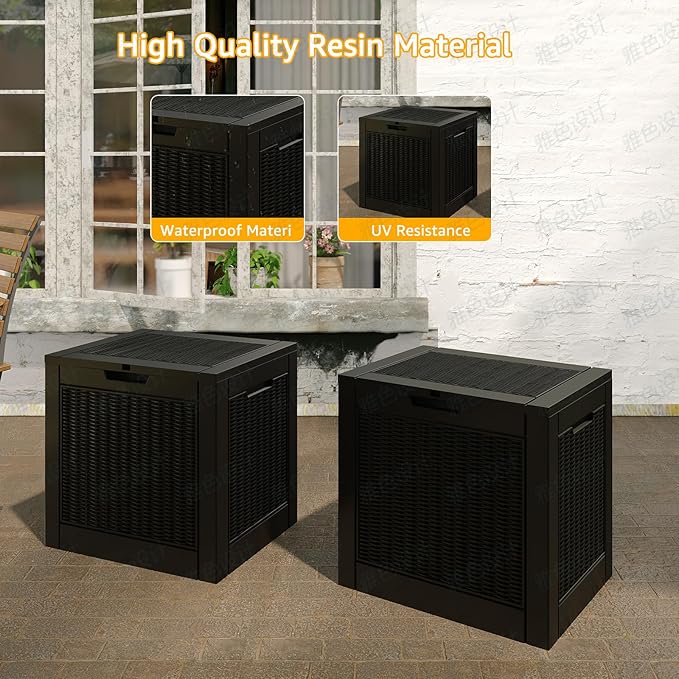 36 Gallon Outdoor Deck Box,Waterproof Resin Outdoor Storage Boxes, Outside Storage Lockable Container for Garden Tools,Indooor Cushions,Accessories (Black)