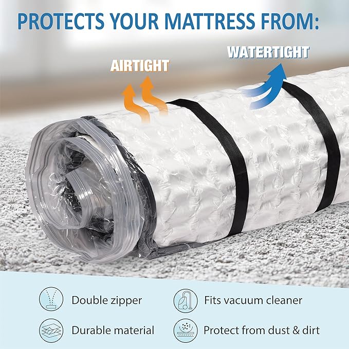 Storage Logic Twin/Twin XL Foam Mattress Vacuum Bag for Moving, Mattress Vacuum Seal Storage Bag with Straps