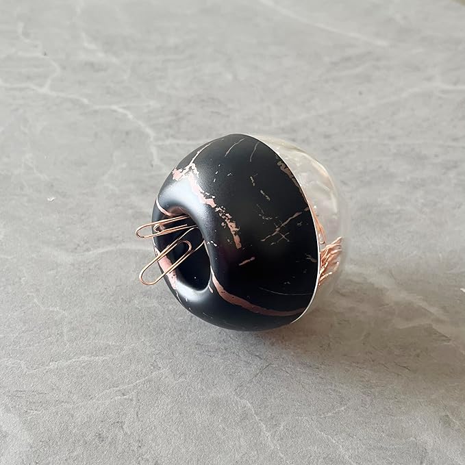 Magnetic Paper Clip Holder, Black Marble Holder with Rose Gold PaperClips 100pcs 28mm(1.1") Cute Office Supplies for Desk Organizer
