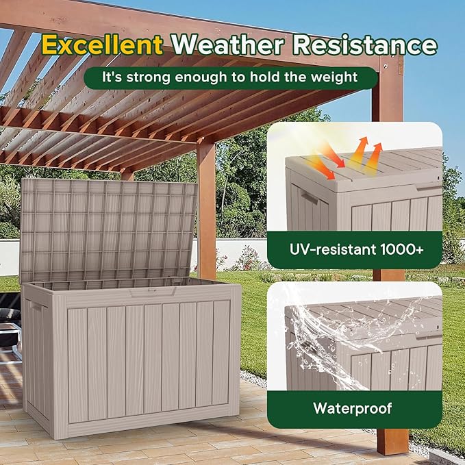 45 Gallon Outdoor Deck Box,Waterproof Resin Outdoor Storage Boxes, Outside Storage Lockable Container for Garden Tools,Indooor Cushions,Accessories (Grey)