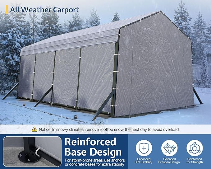 Jocisland 12x20x10.5 FT Heavy Duty Metal Carport, All-Weather Car Canopy with Waterproof Removable Sidewalls, Galvanized Steel Roof & Reinforced Base, Car Shelter for Cars, Boats, Trucks