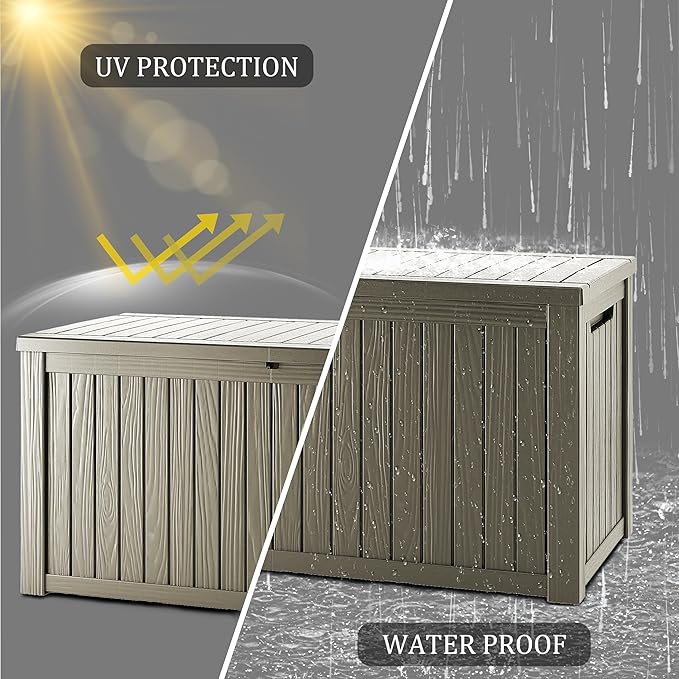 150 Gallon Outdoor Storage Box Waterproof, Lockable Resin Deck Box Large Storage Bin for Patio Furniture Cushion, Garden Tools, Pool Accessories, UV-Resistant Outside Delivery, Gray