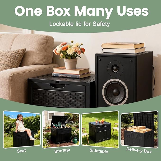 ZYJOYY 33 Gallon Outdoor Storage Box, Waterproof Resin Deck Box with Lockabe Design for Patio Cushions, Pool Accessories and Garden Tools, UV Resistant