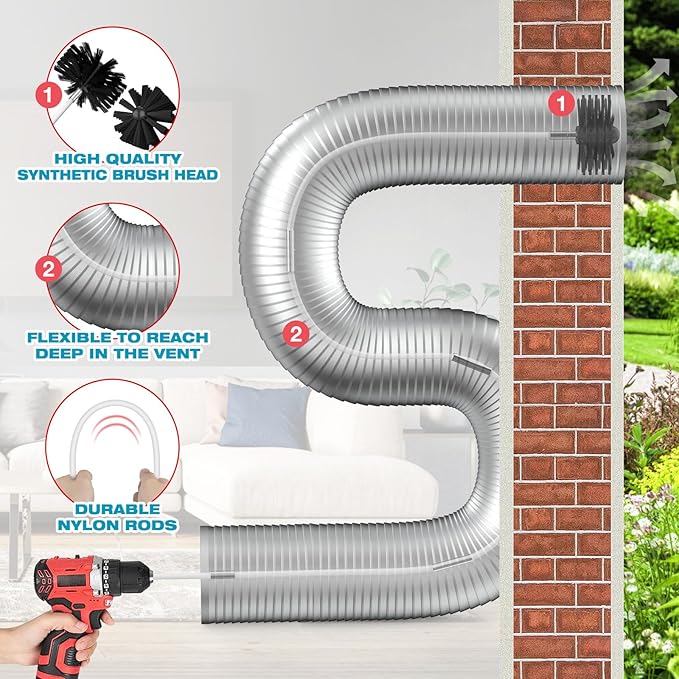42-Feet Dryer Vent Cleaner Kit, Lint Remover，Upgraded Flexible Quick-Snap Brush with Drill Attachment,Extends Up to 42 FEET for Easy Cleaning，Cleaning Tools Use with/Without a Power Drill