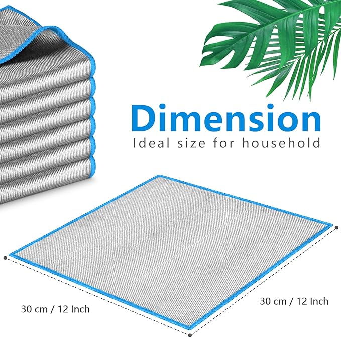 Airlab Glass Polishing Cloth Streak Free Miracle Microfiber Cleaning Cloth Lint Free Cleaning Rags for Glasses Kitchen Dish Mirrors Easy Clean, Pack of 6, 12" x 12", Sliver-Blue