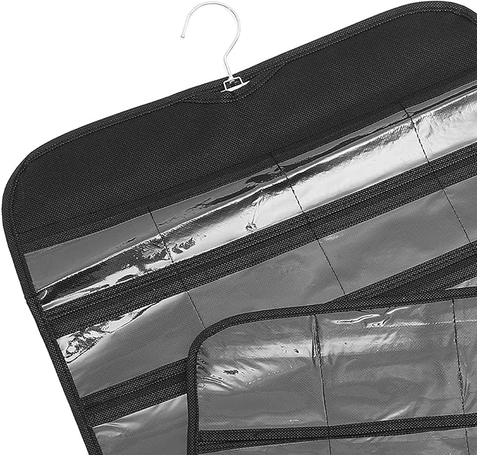 Hanging Jewelry Organizer Bag 80 Pockets Double-sided Jewelry Storage Holder for Necklaces Earrings Black Dustproof Wall and Door Accessory Organizer for Home Closet