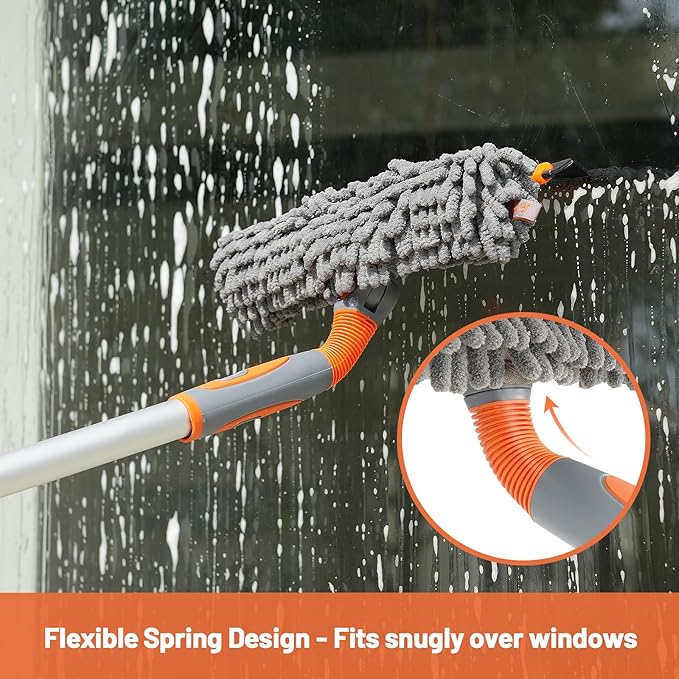 Eazer 64'' Squeegee Window Cleaner 2 in 1 Rotatable Window Cleaning Tool Kit with Telescopic Pole, Window Washing Equipment with Bendable Head for Indoor/Outdoor Window and Car Glass