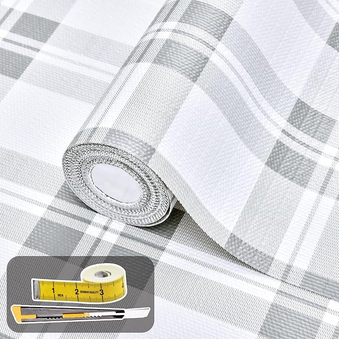 Drawer and Shelf Liner for Kitchen Cabinet: 17 in X 20 Ft Non Slip Waterproof Shelf Paper Non Adhesive Refrigerator Liners Light Grey Lattice Easy Liners for Bathroom