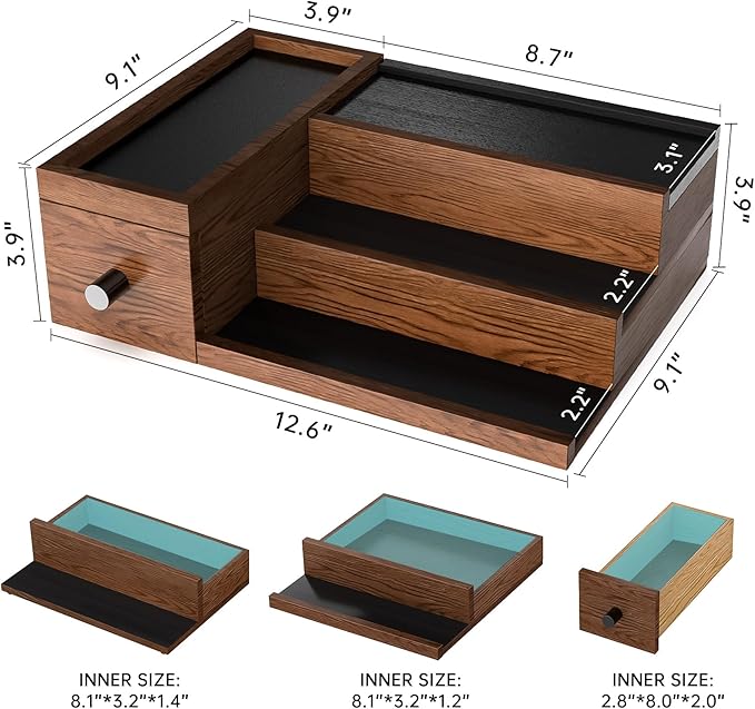 NiHome Handcrafted 3 Tier Wooden Cologne Organizer for Men, Mens Cologne Perfume Stand Organizer Solid Wood W/Hidden Compartments, Multi-Level Storage for Modern Gentleman's Accessory Organization