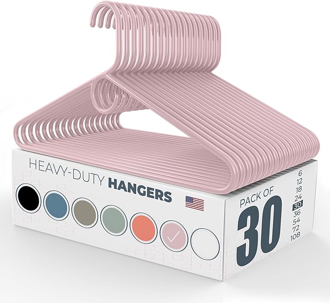 Neaties Heavy Duty Clothes Hangers 30 Pack – Made in The USA – 8lb Capacity Plastic Hangers for Adult Clothing – Durable for Pants, Coats, Jackets, or Jeans – Pink