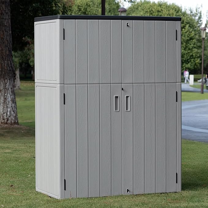 Outdoor Storage Shed Waterproof,Resin Storage Sheds Outdoor with Floor,Outdoor Storage Cabinet for Garage Storage, Pool Storage, Bike, Garden (57Cu.ft)