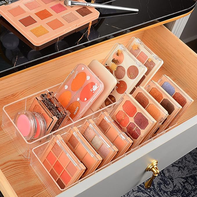 JessLab Acrylic Organizers, Bathroom Organizer for Drawer, Cosmetic Display Cases for Vanity, Countertop, Desk, Kitchen, and Makeup Storage, 8-Section