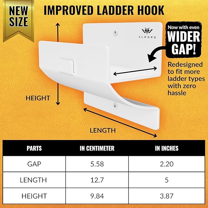 Ladder Hooks Set of 4 – White Heavy Duty Garage Wall Hooks, Use as Ladder Holder, Step Stool Hanger