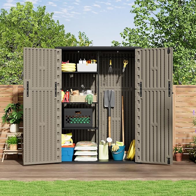 KINYING Metal Shelving Kit for 57 Cu.ft Vertical Storage Shed,with Screw and Nuts, 62” x 25” x 16”, Easy Assembly,Black