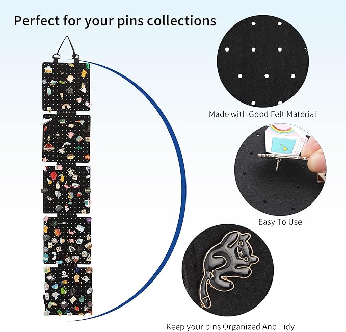 Hanging Enamel Lapel Pin Display Panels Organizer With 5 Loose-leaf Board Pieces, Brooch Pin Enamel Pin Display Pages, Badge Collection Display Holder Holds At Least 120 Pins.(Pins Not Included) (black, square)