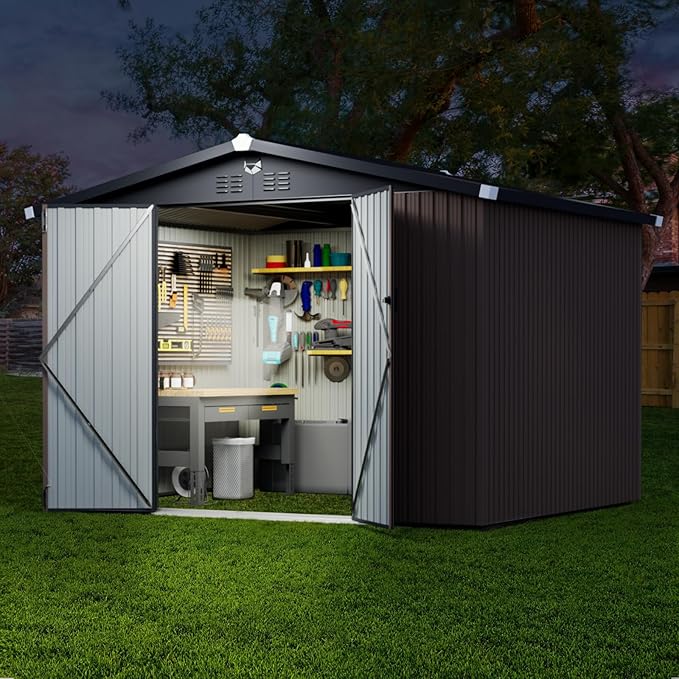 Metal Storage Shed,10x8 Outdoor Storage Building,Large Backyard Sheds with Lockable Doors,Waterproof Outside Storage Sheds with Lockable Doors