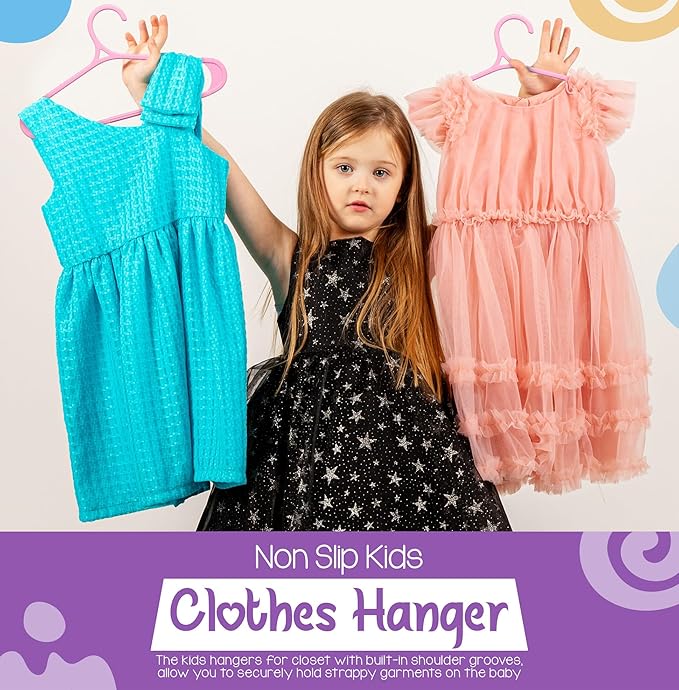 Utopia Home Kids Hangers 60 Pack - 11 Inch Plastic Baby Hangers for Closet - Childrens Hanger for Clothes & Infant Hanger for Closet - Non-Slip Shoulder Grooves, Strap Hooks & Pants Bar (Baby Pink)