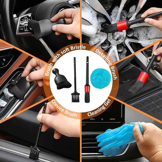 10pcs Windshield Cleaner Tool, Car Window Cleaning Wash Kit with 4 Reusable Microfiber Pads 1 Spray Bottle and Extendable Handle Auto Glass Wiper Kit, Orange