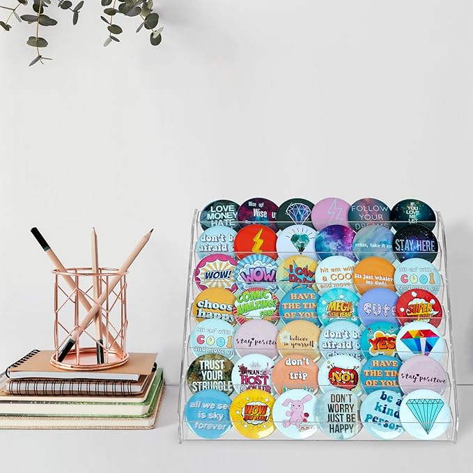 PACMAXI 7-Layer Transparent Button Pins Display Case, Large Capacity Storage Organizer for 35-60 Badges, Portable and Durable Display Box (No Button Pins Included) (7-Layers)