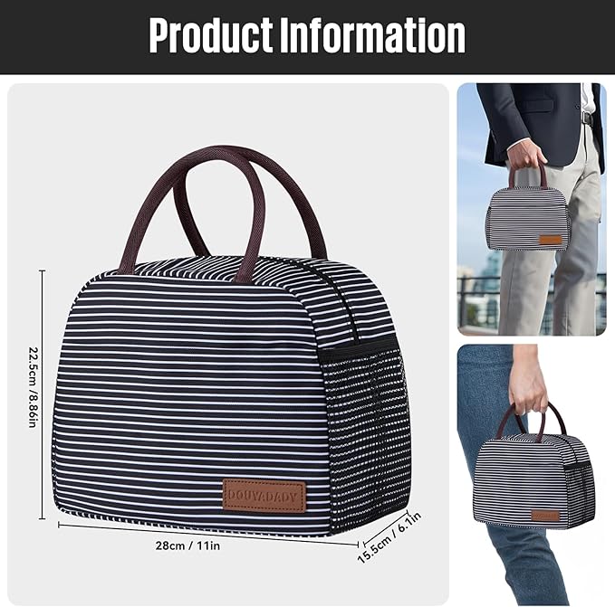 Lunch Bag Women/Men Lunch Box Women/Men (white&black stripe)