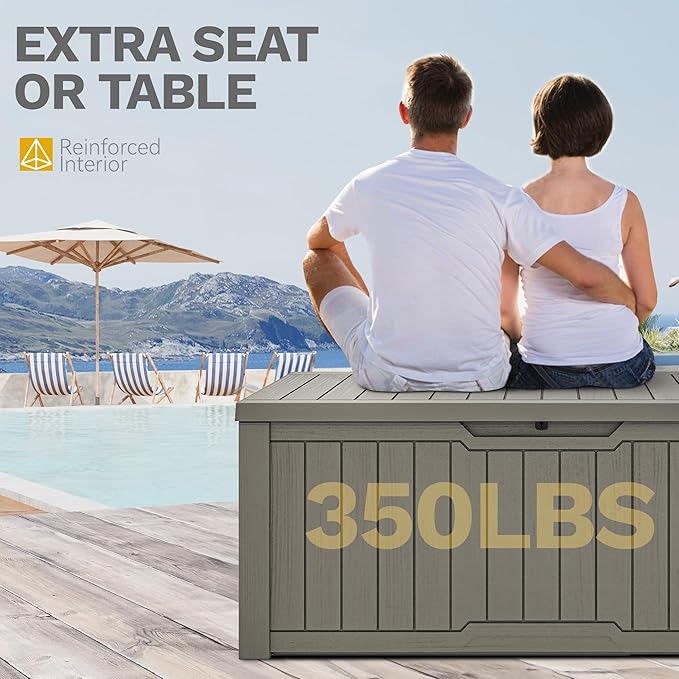 DWVO 120 Gallon Outdoor Storage Deck Box, Weather-Resistant Resin, Versatile for Patio Furnishings, Outdoor Cushions, Garden Tools, and Sports/Pool Gear (Light Brown)
