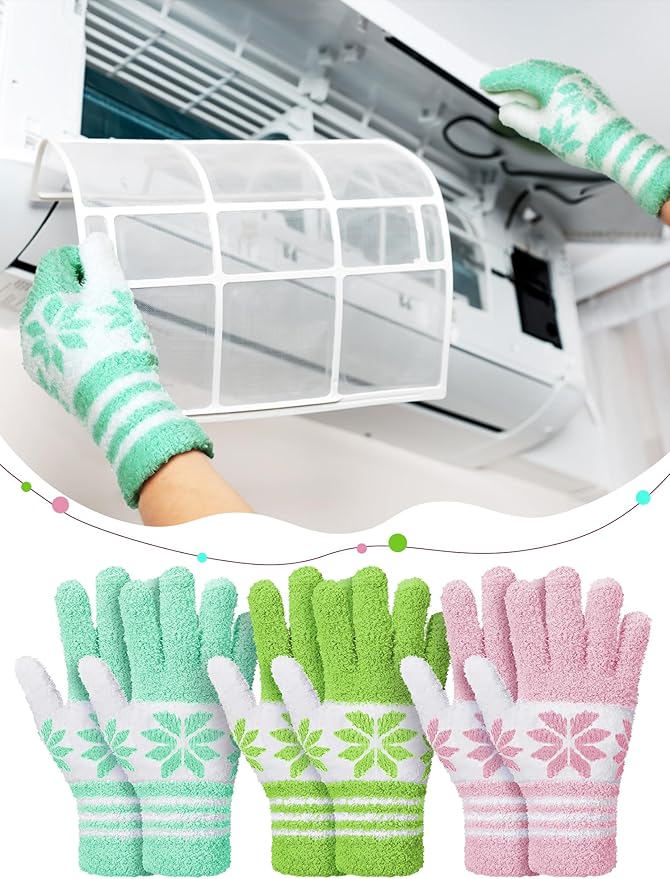 Patelai 3 Pairs Microfiber Plant Dusting Gloves Leaf Cleaning Gloves for Indoor Plants, Blinds, Furniture, House(Yellow, Pink, Blue, White,Large)