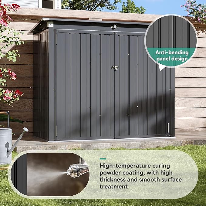 Aoxun Outdoor Storage Shed Metal Trash Can Storage with Chain Lid Waterproof Outdoor Garbage Can Organizer, Ideal for 2 Trash Bins, Generator, Garden Tools (Black)