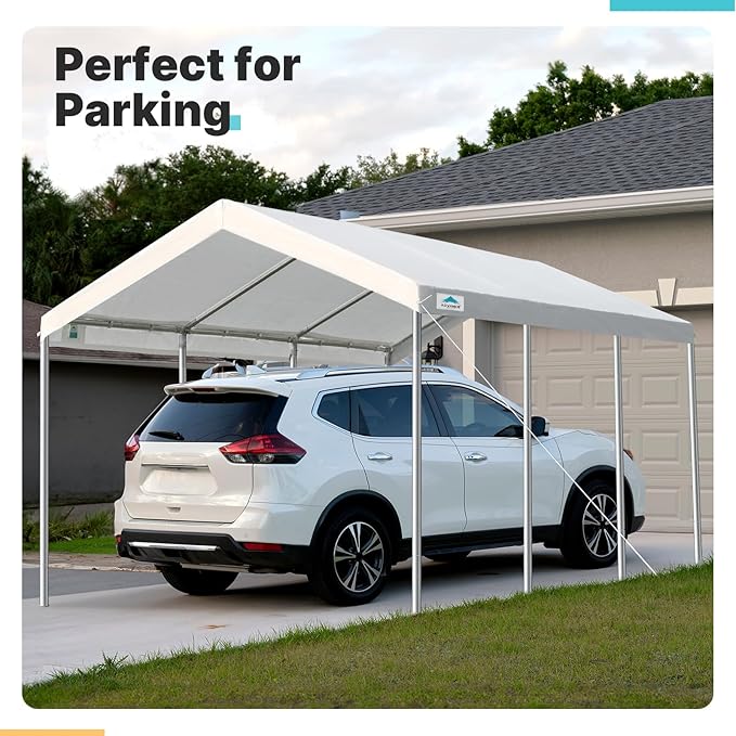 ADVANCE OUTDOOR 10x20 ft Heavy Duty Carport Potable Car Canopy Garage Party Tent Boat Shelter, Adjustable Height from 9.5 ft to 11 ft, White
