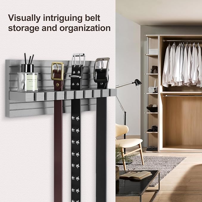 Belt Organizer for Closet, Belt Hanger Wall Mounts to Hold 9 Belts without Slipping, Space Saving Belt Rack for Closet Organization includes Mounting Hardware (11.8” x 5.5” x 2.5”) (Gray)