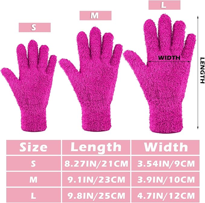 Patelai 3 Pairs Microfiber Plant Dusting Gloves Leaf Cleaning Gloves for Indoor Plants, Blinds, Furniture, House(Small,Purple, Blue, Rose Red)