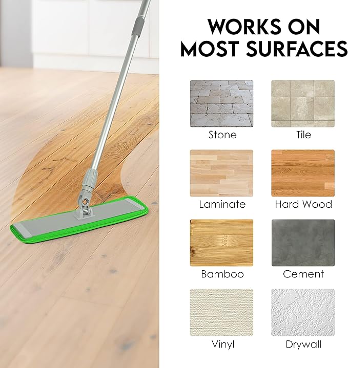Turbo Microfiber Mop Floor Cleaning System - 18-inch Dust Mop with 4 Reusable Pads for Hardwood and Tile, 360-Spin Floor Mop Head & Extendable Handle - Household Cleaning Tools