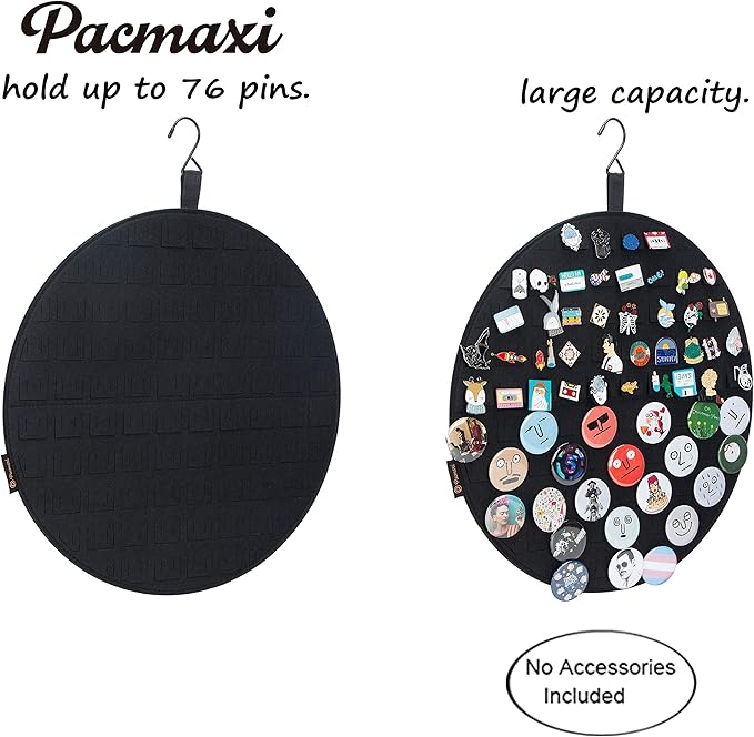 PACMAXI Hanging Brooch Pin Display Holder, Wall Pin Collection Storage Organizer, Cute Pin Banner Case Hold Up to 76 Pins.(Pins not Included) (Black)