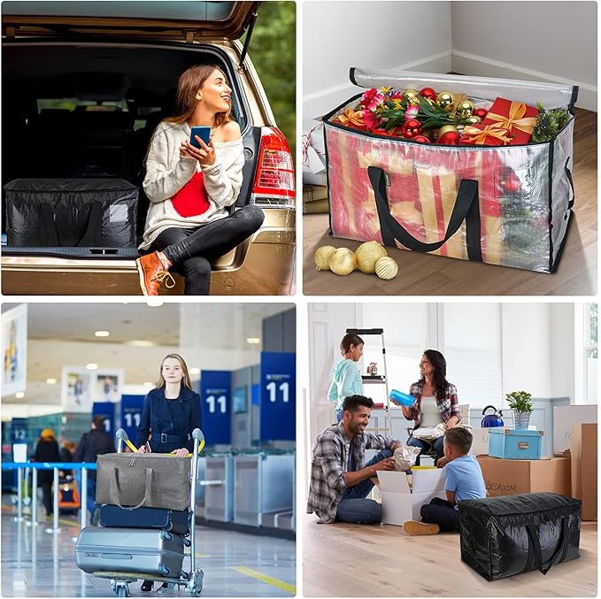 BALEINE 12-Pack Oversized Moving Bags with Reinforced Handles, Heavy-Duty Storage Tote for Clothes, Moving Supplies (Clear, 12-Pack)