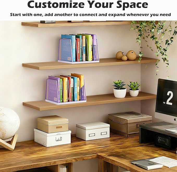 AUPSEN 5-Section Wooden Desktop File Organizer, File Sorter Storage Rack, Vertical File Holder for Office Supplies, Purple