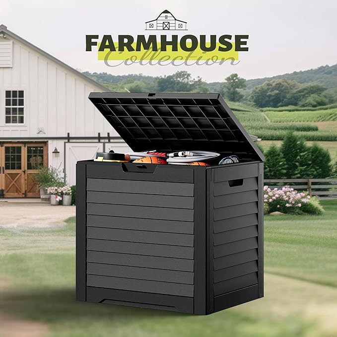 YITAHOME 35 Gallon Outdoor Storage Box, Waterproof Resin Deck Box and Package Delivery with Lockable Lid for Patio Furniture Cushions, Pool Accessories, Garden Tools, Black
