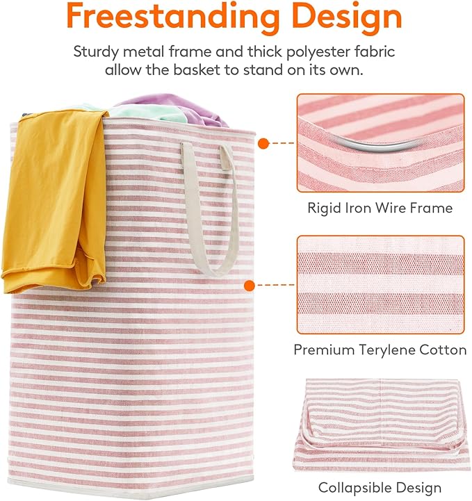 Lifewit 2 Pack Laundry Hamper Large Collapsible Laundry Baskets, Freestanding Waterproof Clothes Hamper with Easy Carry Handles in Laundry Room Bedroom Bathroom College Dorm, Pink&Blue, 2 x 80L
