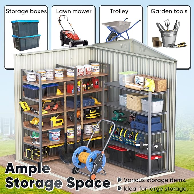 Quictent Large 5X3 FT Metal Storage Shed, Easy Assemble, Lockable Outdoor Garden Shed Waterproof Shed for Bike Storage, Tool Storage, Temporary Storage with Combination lock(5.1X3.8 FT Base, No Floor)