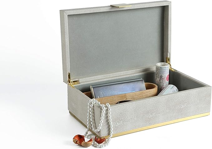 WV Ivory Shagreen Large Decorative Box PU Leather Rectangular Storage Box for Shel Closet Storage Dresser Jewelry Box Men's &Women's Accessories Organizer (ivory, 14x8.3 inch)