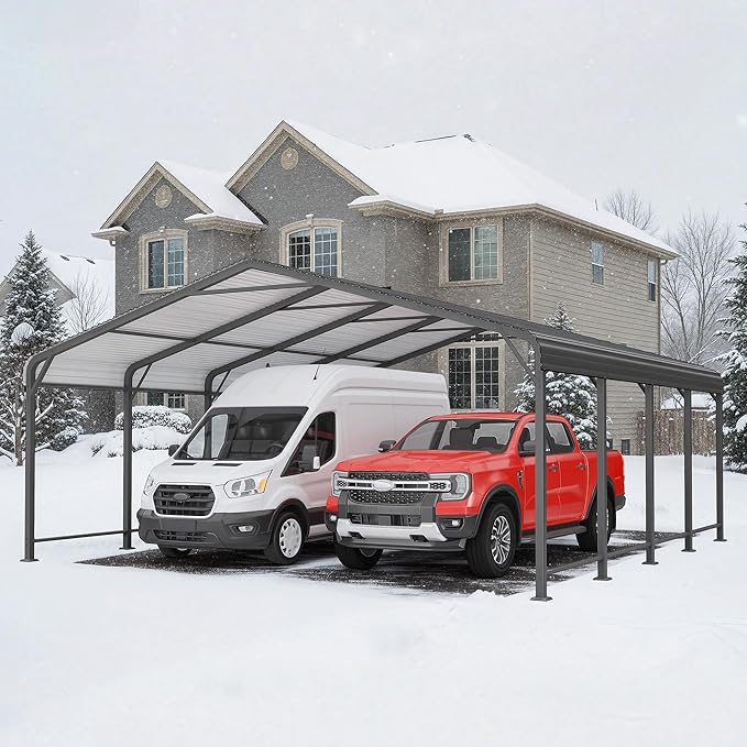 20' x 20' Metal Carport with Updated Roof & Enhanced Base, Heavy Duty Canopy Carport Garage, Vertaile for Car, Truck, Boat, Tractors, Party, Grey