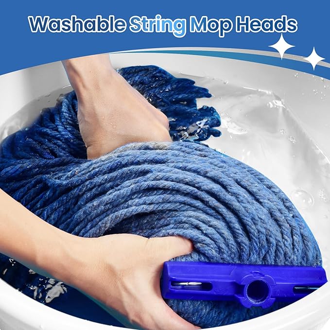 Matthew Cleaning Screw-on Heavy Duty Cotton Wet Mop Replacement Heads(Blue, Large,12 Pack) with 2 Pack Microfiber Cloth for Residential & Commercial Floor Cleaning Use- Fit Standard American Screw