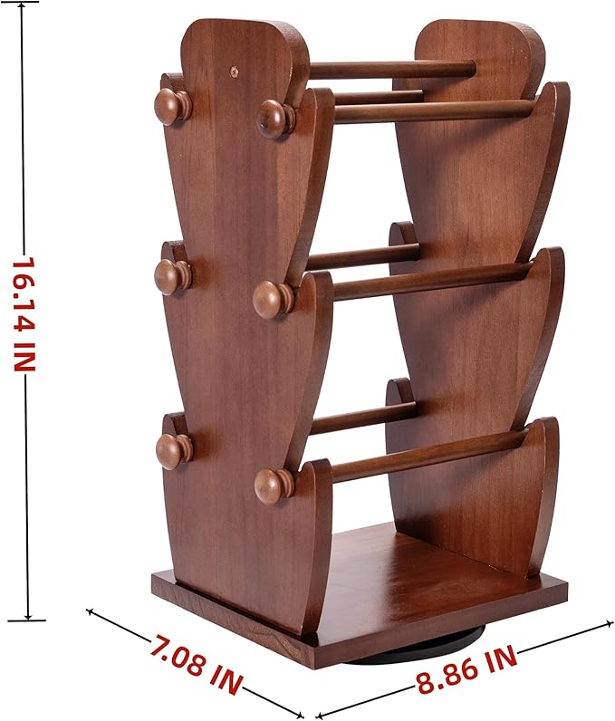 Two-Sided Rotating Wooden Jewelry Bracelet Holder Display Stand with 6 Removable Holders - 3 Tier Bar Bangle Organizer Perfect for Organizing and Showcasing Bracelets, Watches, and Accessories